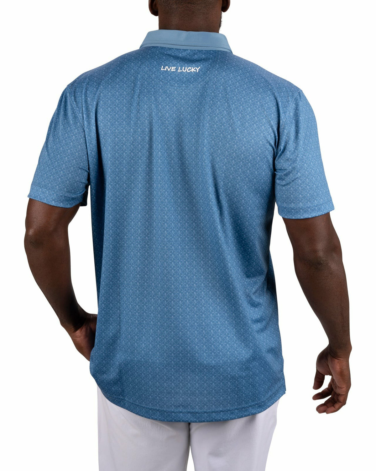 Men's Stylish Blue Performance Polo with White Clover Pattern