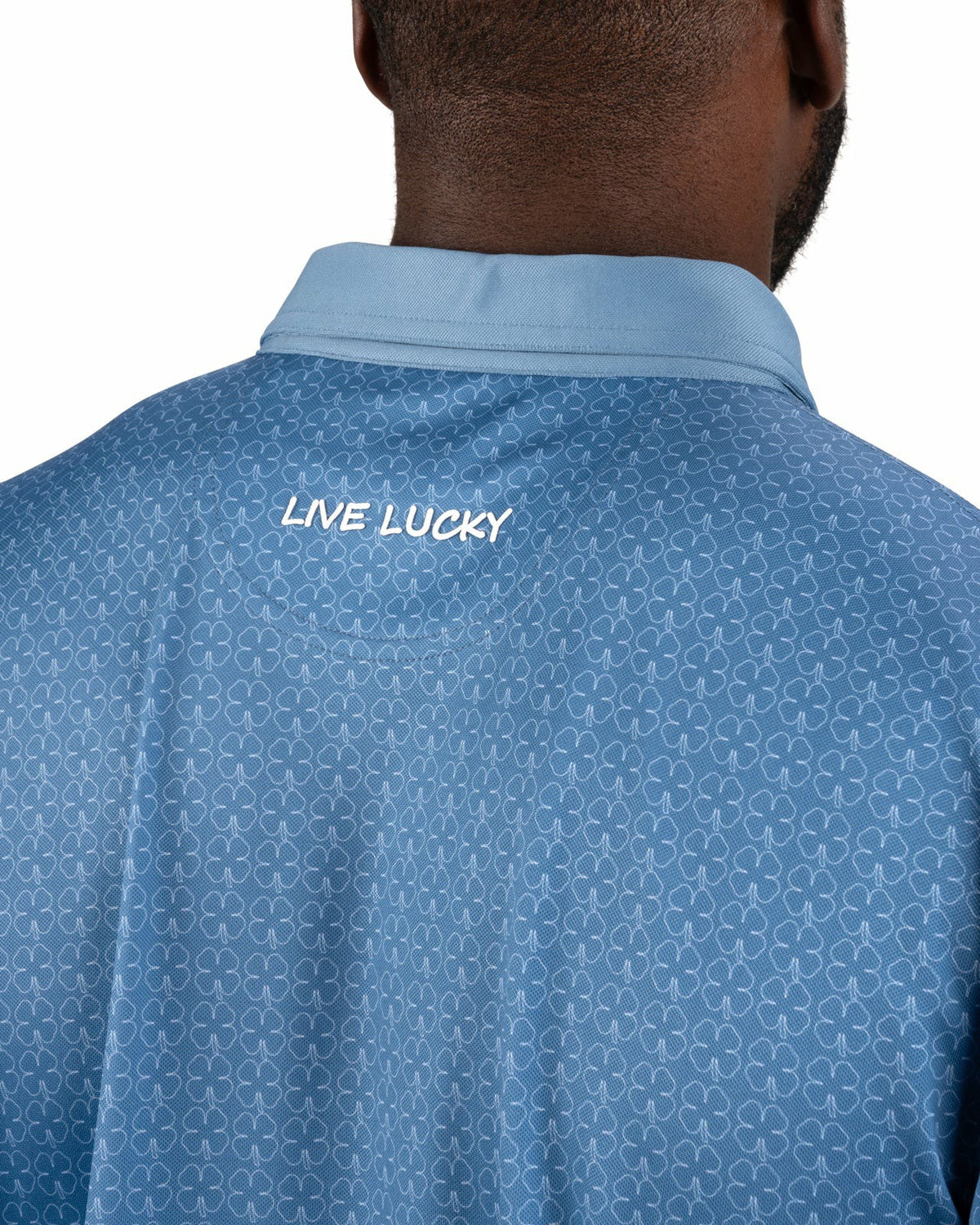 Men's Stylish Blue Performance Polo with White Clover Pattern