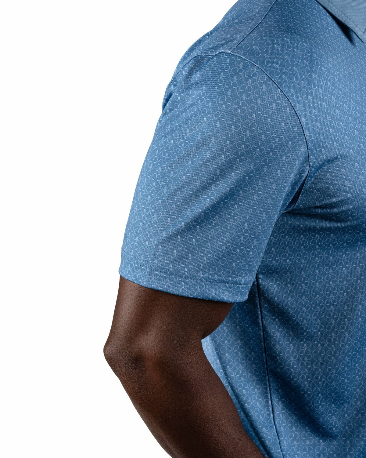 Men's Stylish Blue Performance Polo with White Clover Pattern