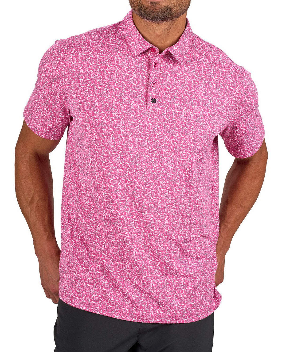 Men's Stylish Floral Pink Polo for Golf or Business