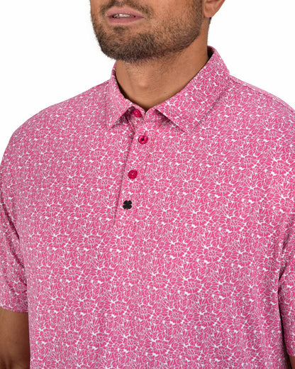 Men's Stylish Floral Pink Polo for Golf or Business