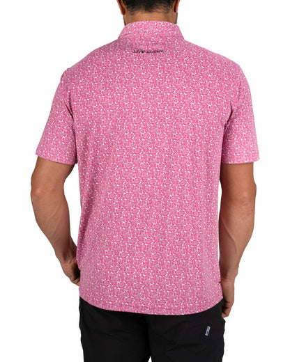 Men's Stylish Floral Pink Polo for Golf or Business