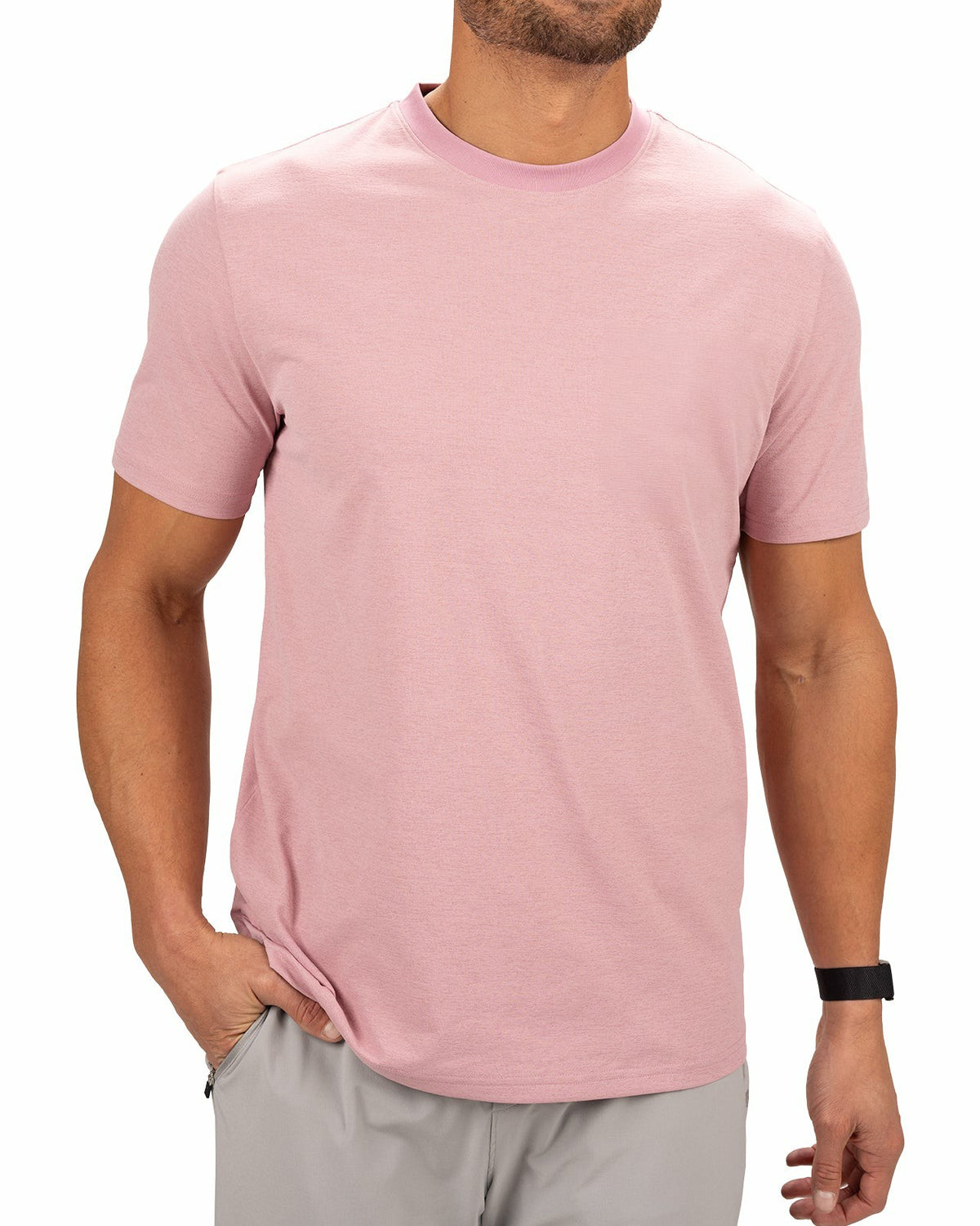 Poly Slub Stretch Short Sleeve Pastel Pink T-Shirt