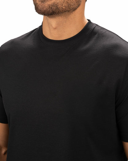 Poly Slub Stretch Short Sleeve Black T-Shirt