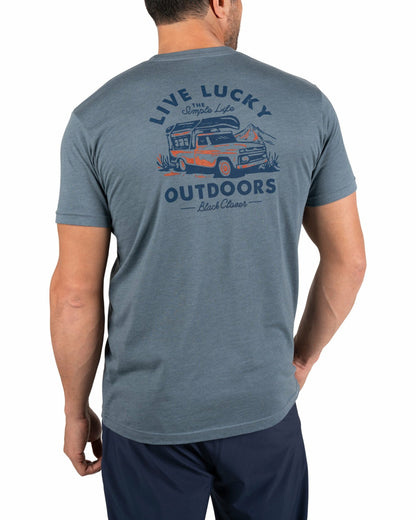 Retro Men's Blue Graphic Tee for Outdoor Lifestyle