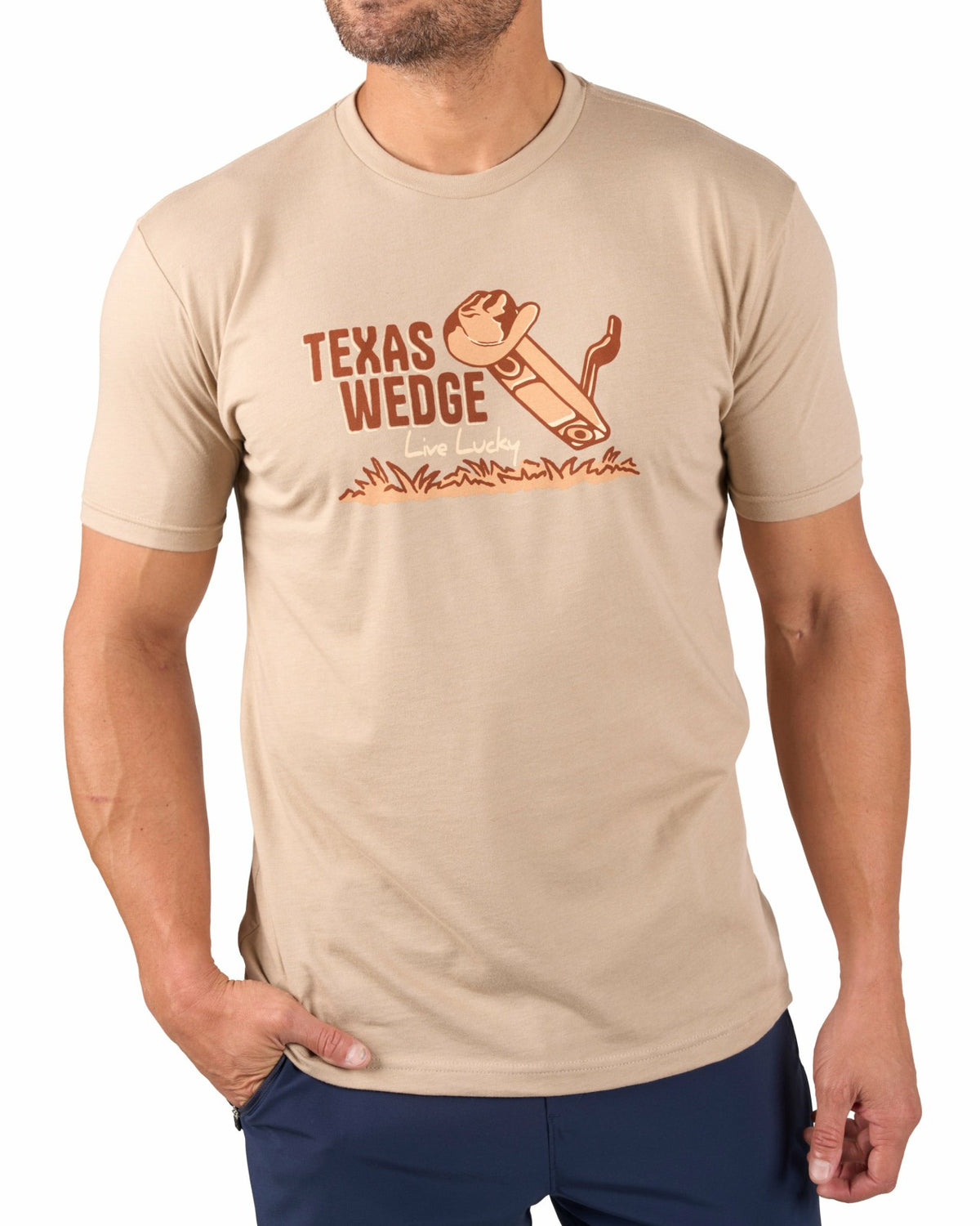 Super Soft Men's Tan Texas Golf Themed Graphic Tee