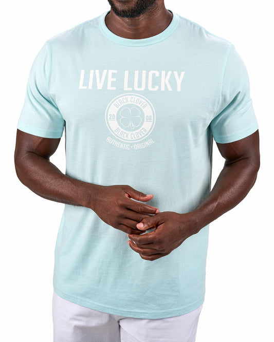Super Soft Men's Blue and White Graphic Tee
