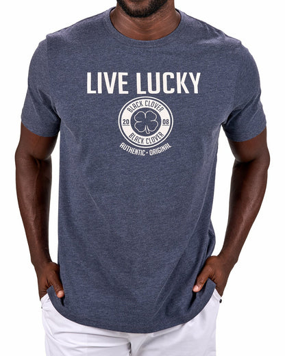 Super Soft Men's Blue and White Graphic Tee