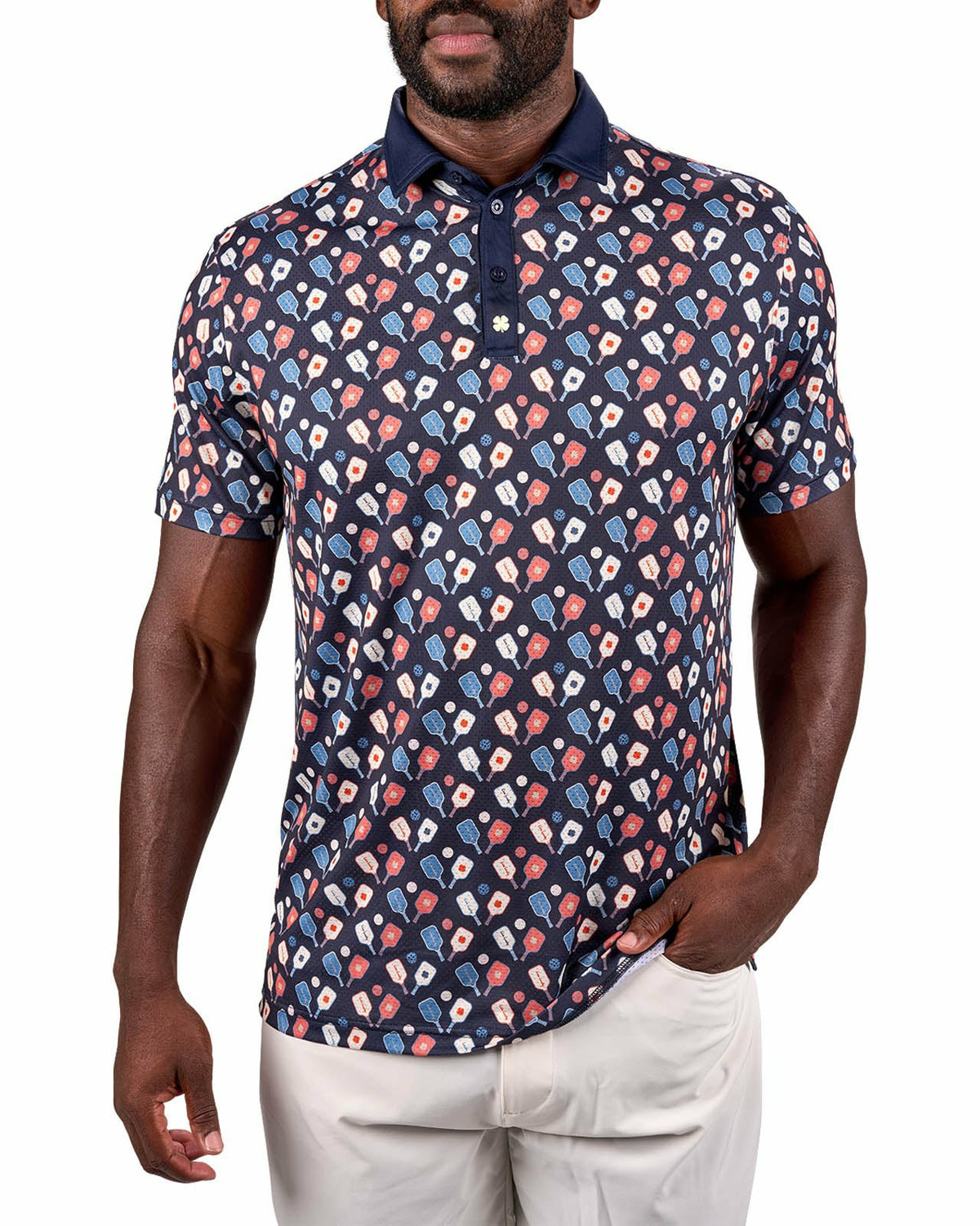 Men's Navy Performance Polo with Pickleball Pattern