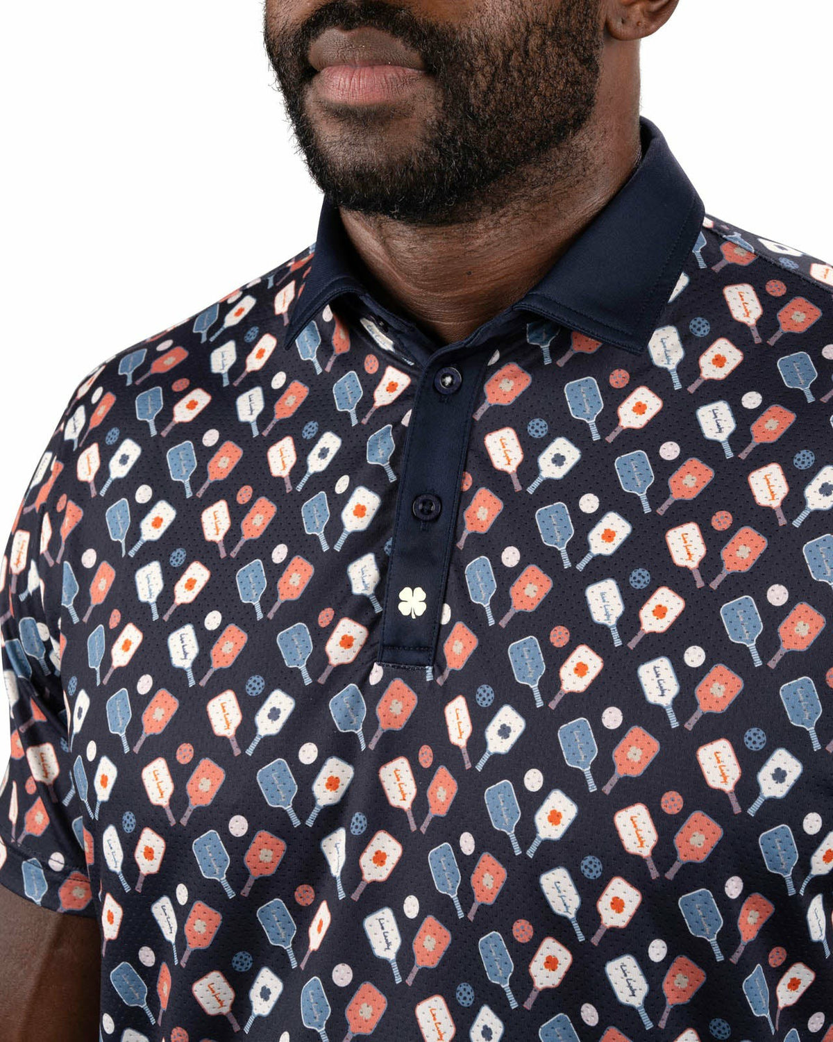 Men's Navy Performance Polo with Pickleball Pattern
