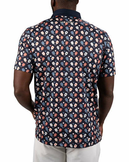 Men's Navy Performance Polo with Pickleball Pattern
