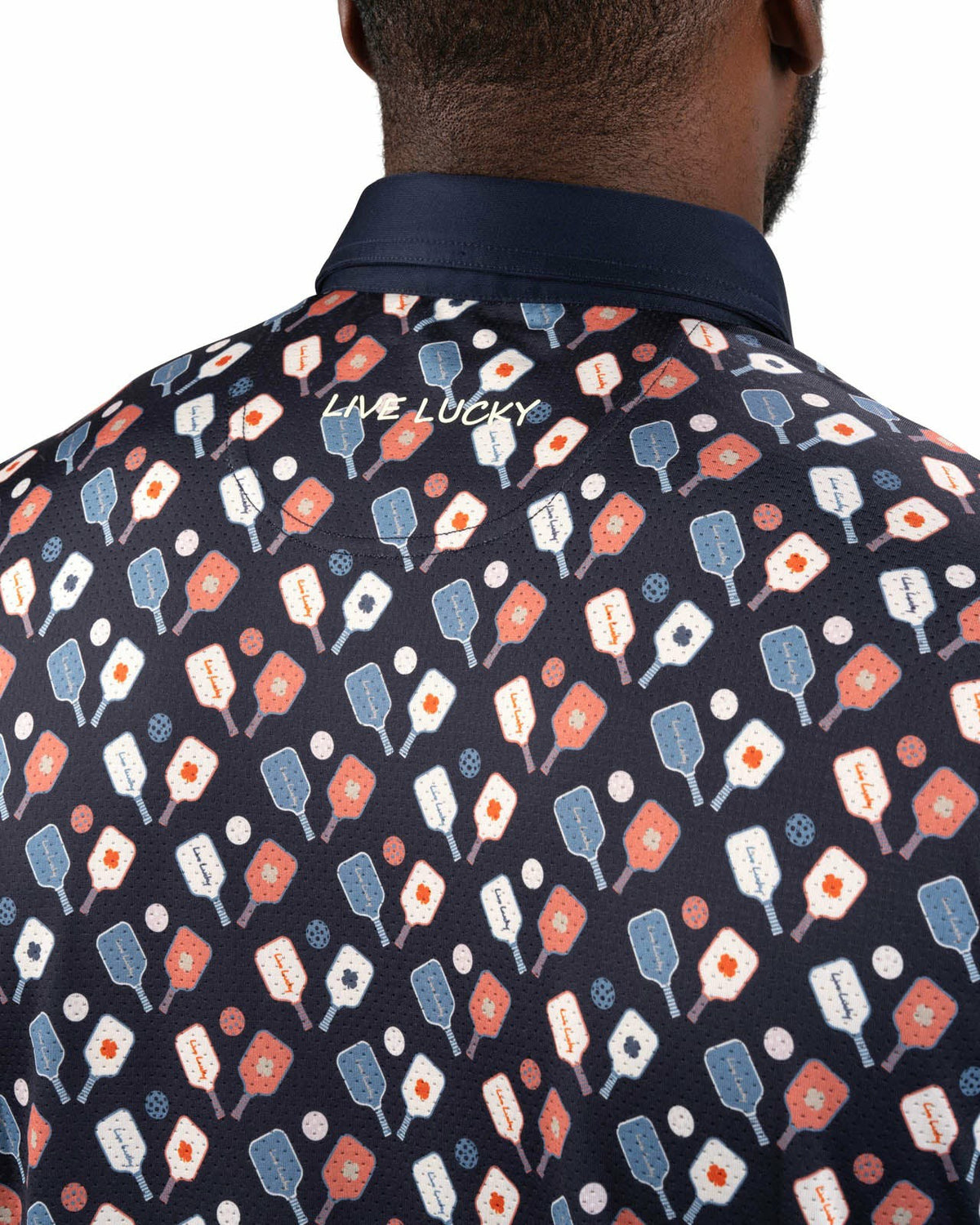 Men's Navy Performance Polo with Pickleball Pattern