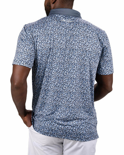 Men's Blue Floral Performance Polo for Golf and Lifestyle