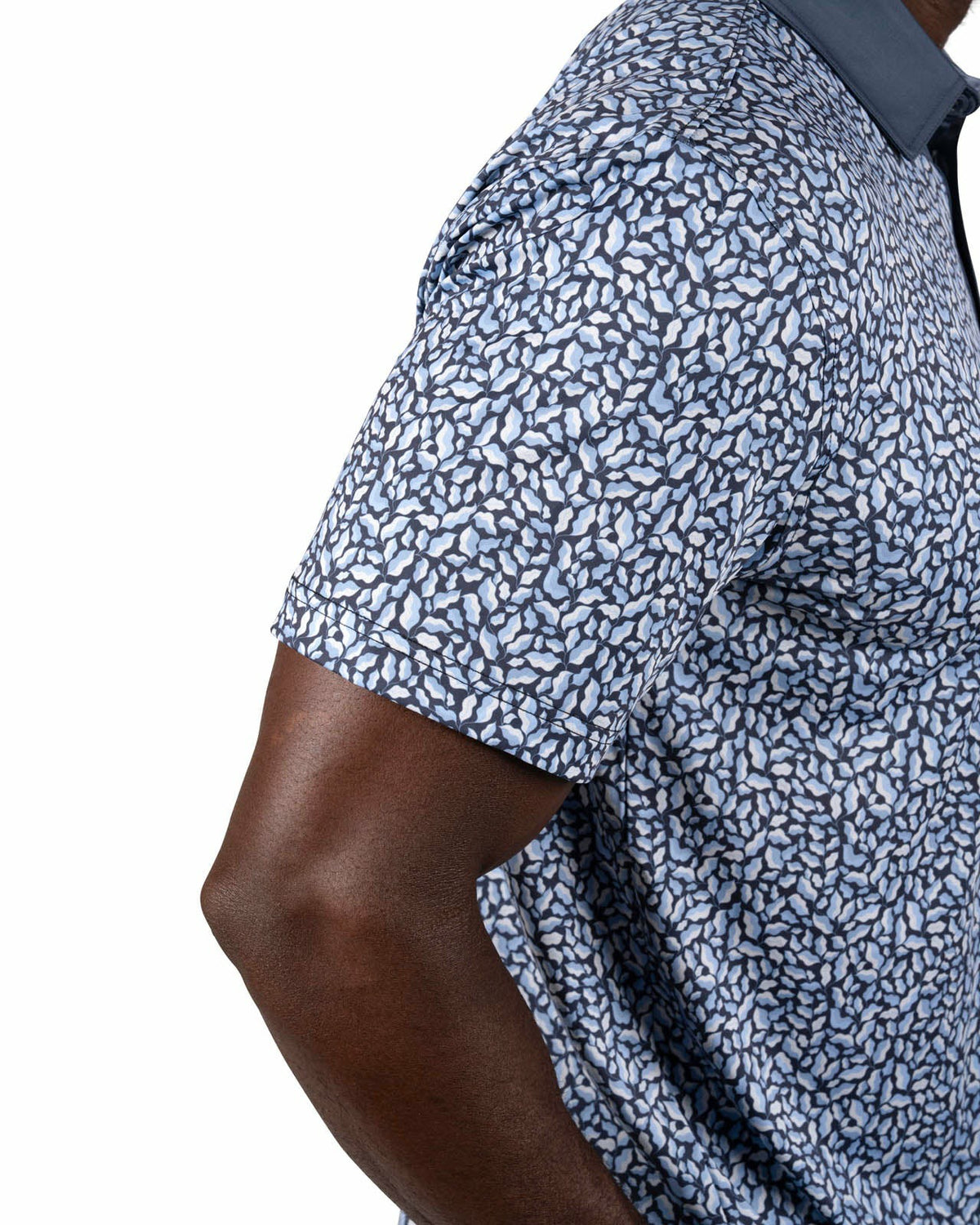 Men's Blue Floral Performance Polo for Golf and Lifestyle