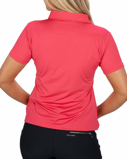 Slightly Fitted Women's Five-Button Pink Polo with Accent Piping on Placket