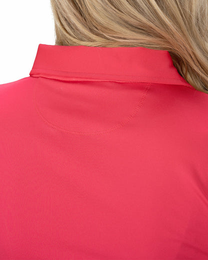 Slightly Fitted Women's Five-Button Pink Polo with Accent Piping on Placket