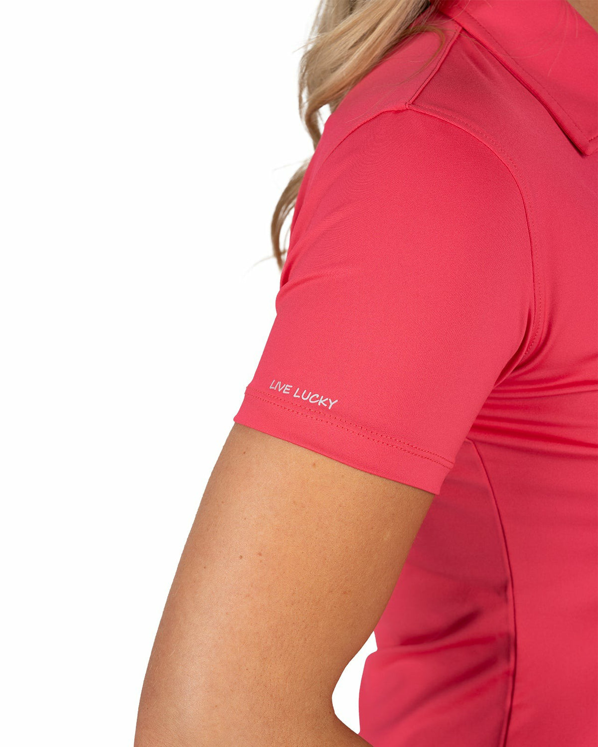 Slightly Fitted Women's Five-Button Pink Polo with Accent Piping on Placket
