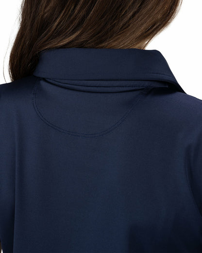 Slightly Fitted Women's Five-Button Navy Blue Polo with Accent Piping on Placket