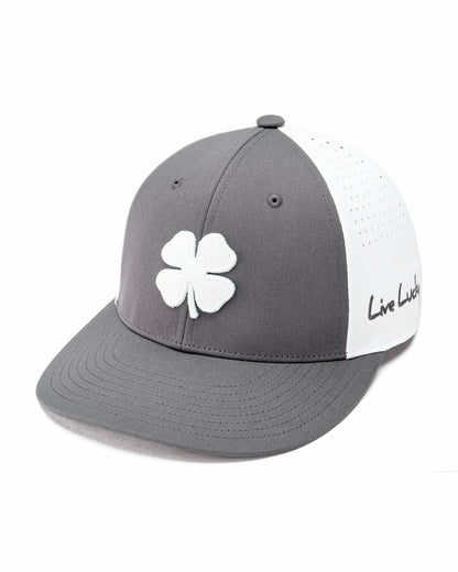 White and Grey Perforated Golf Hat with Clover
