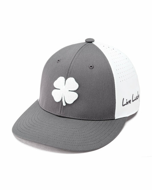 White and Grey Perforated Golf Hat with Clover