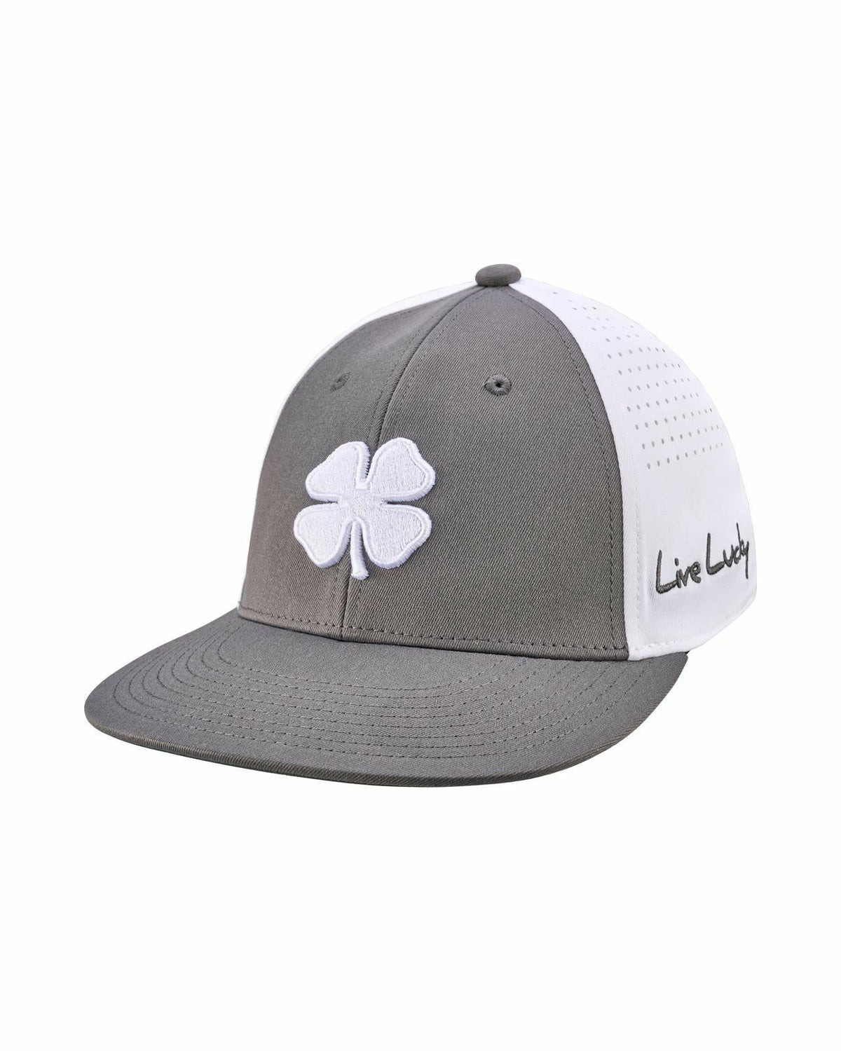 White and Grey Perforated Golf Hat with Clover