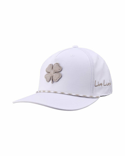 Unisex White Summer Rope Snapback Hat with Silver Clover Logo