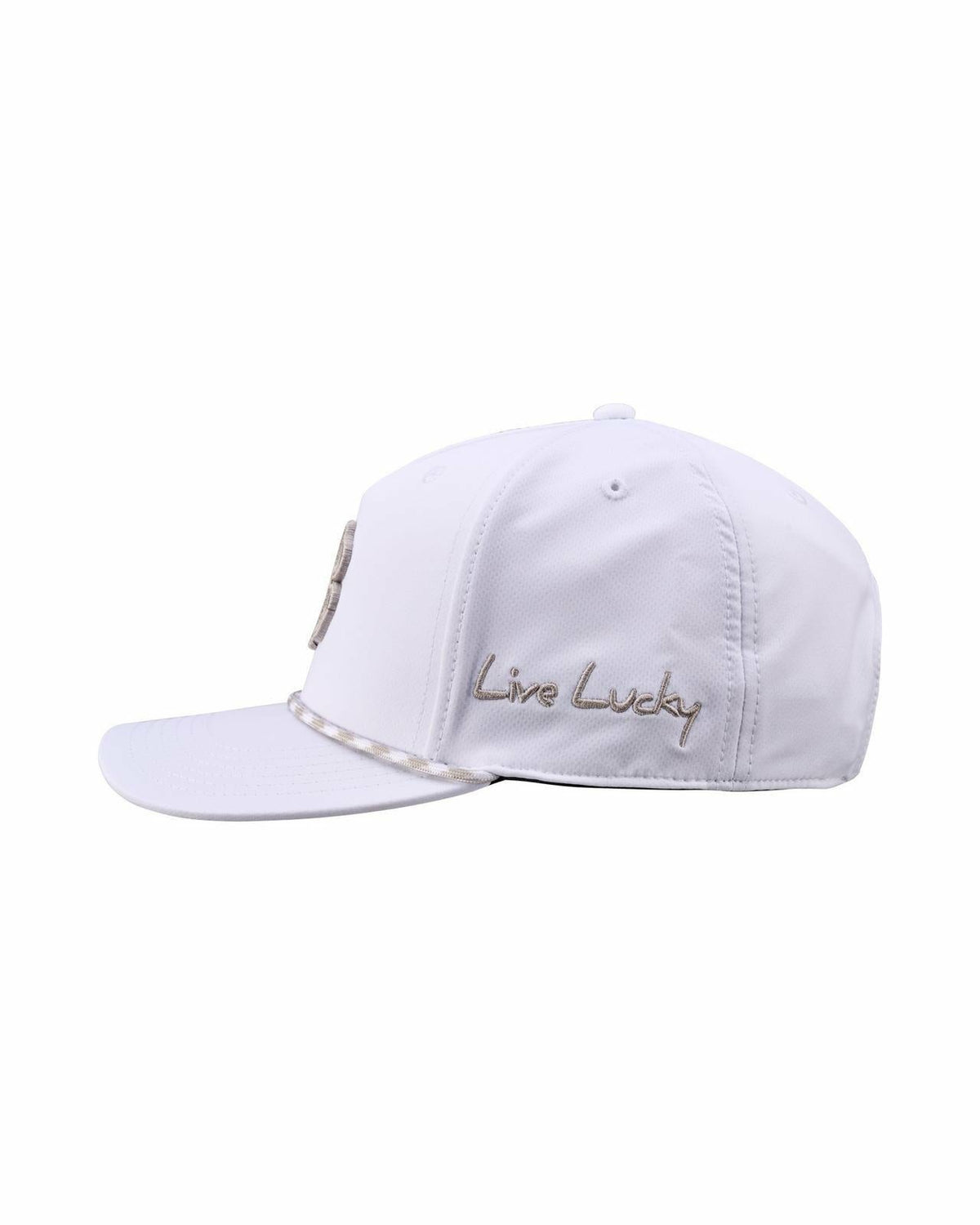 Unisex White Summer Rope Snapback Hat with Silver Clover Logo