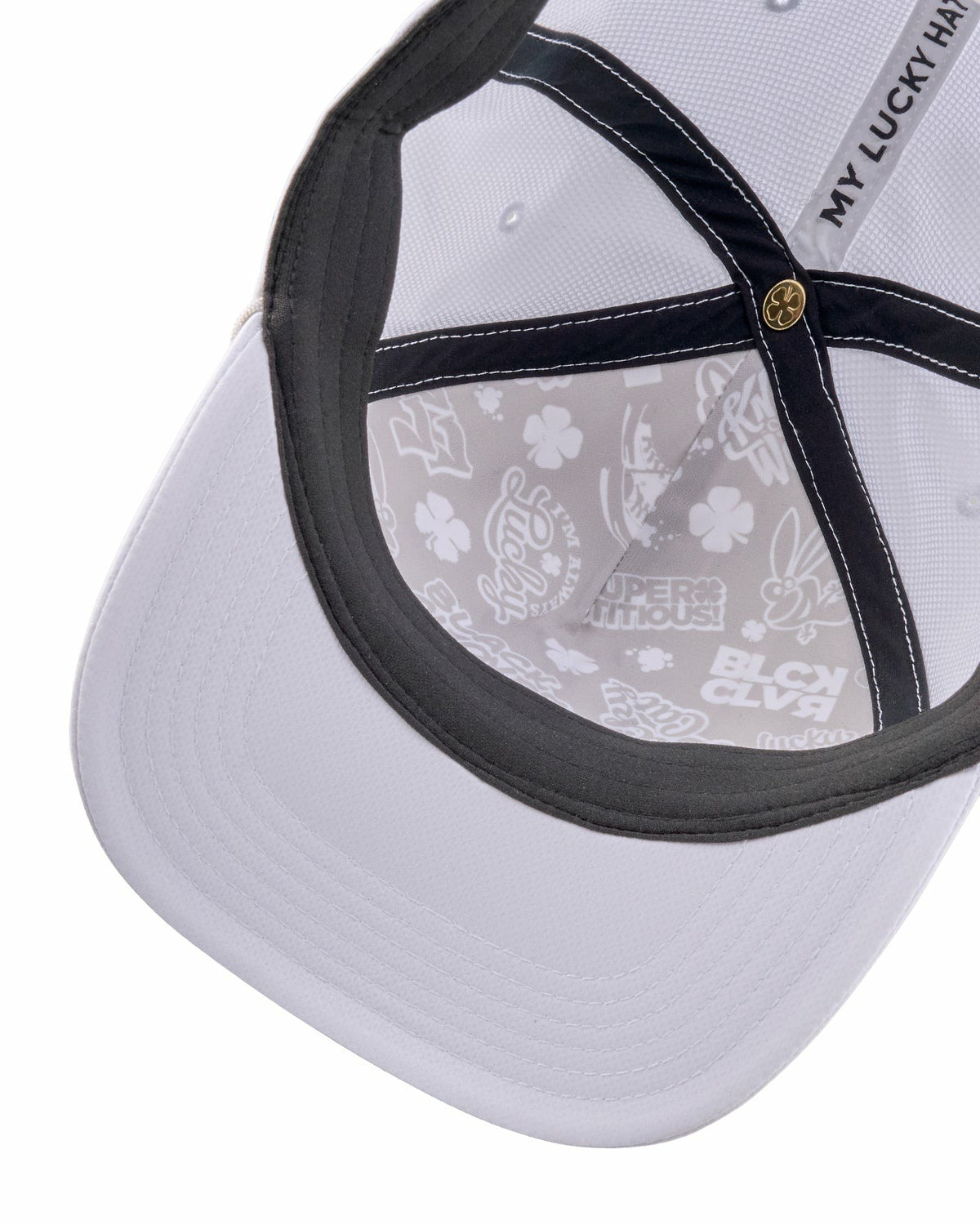 Unisex White Summer Rope Snapback Hat with Silver Clover Logo