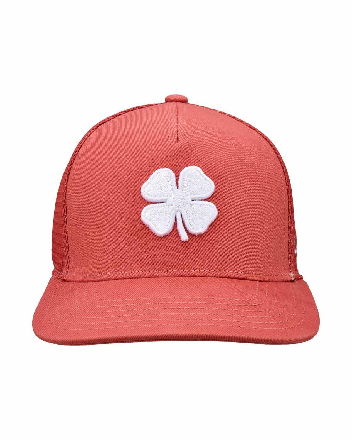 Pink Adjustable Hat with Mesh Back and White Embroidered Clover