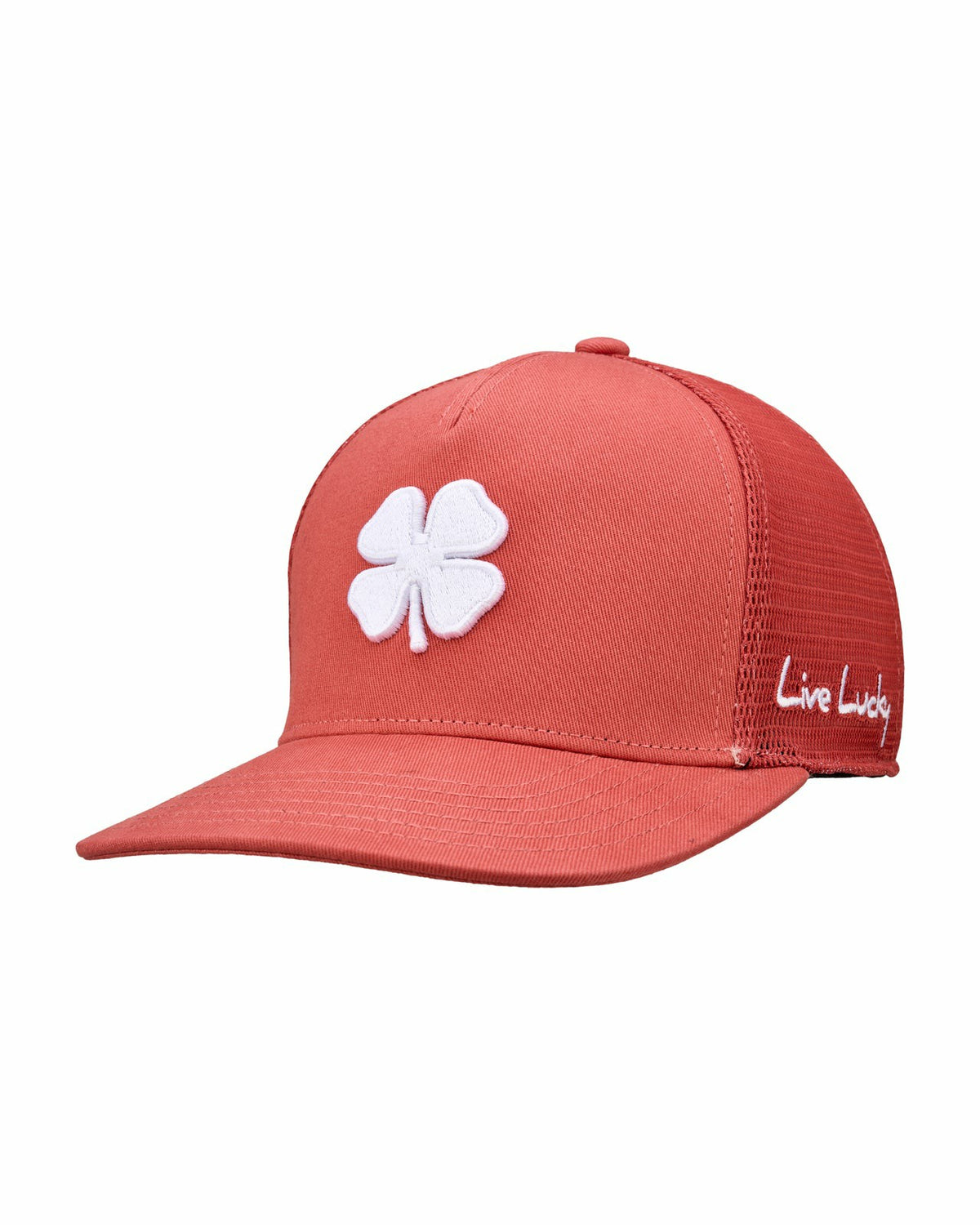 Pink Adjustable Hat with Mesh Back and White Embroidered Clover