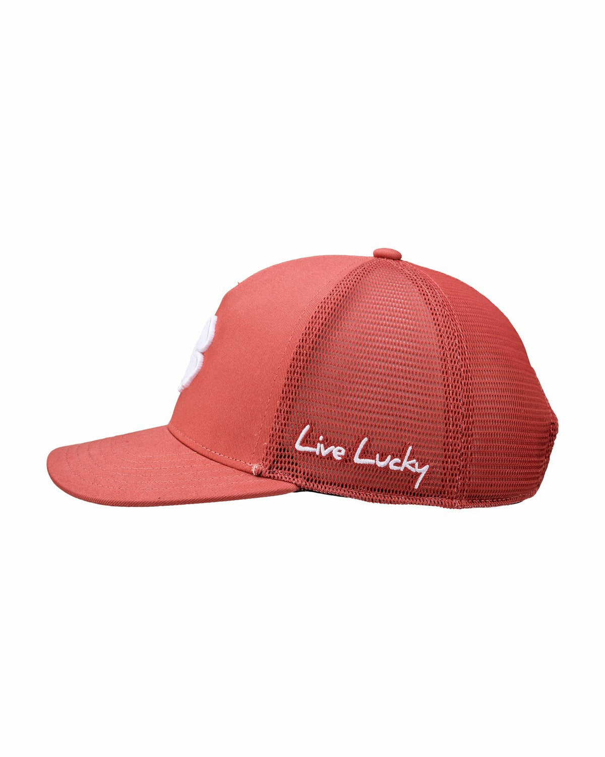 Pink Adjustable Hat with Mesh Back and White Embroidered Clover