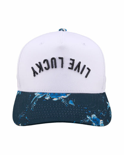 Tropical Vintage-Inspired White and Blue Floral Hat