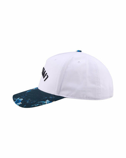 Tropical Vintage-Inspired White and Blue Floral Hat