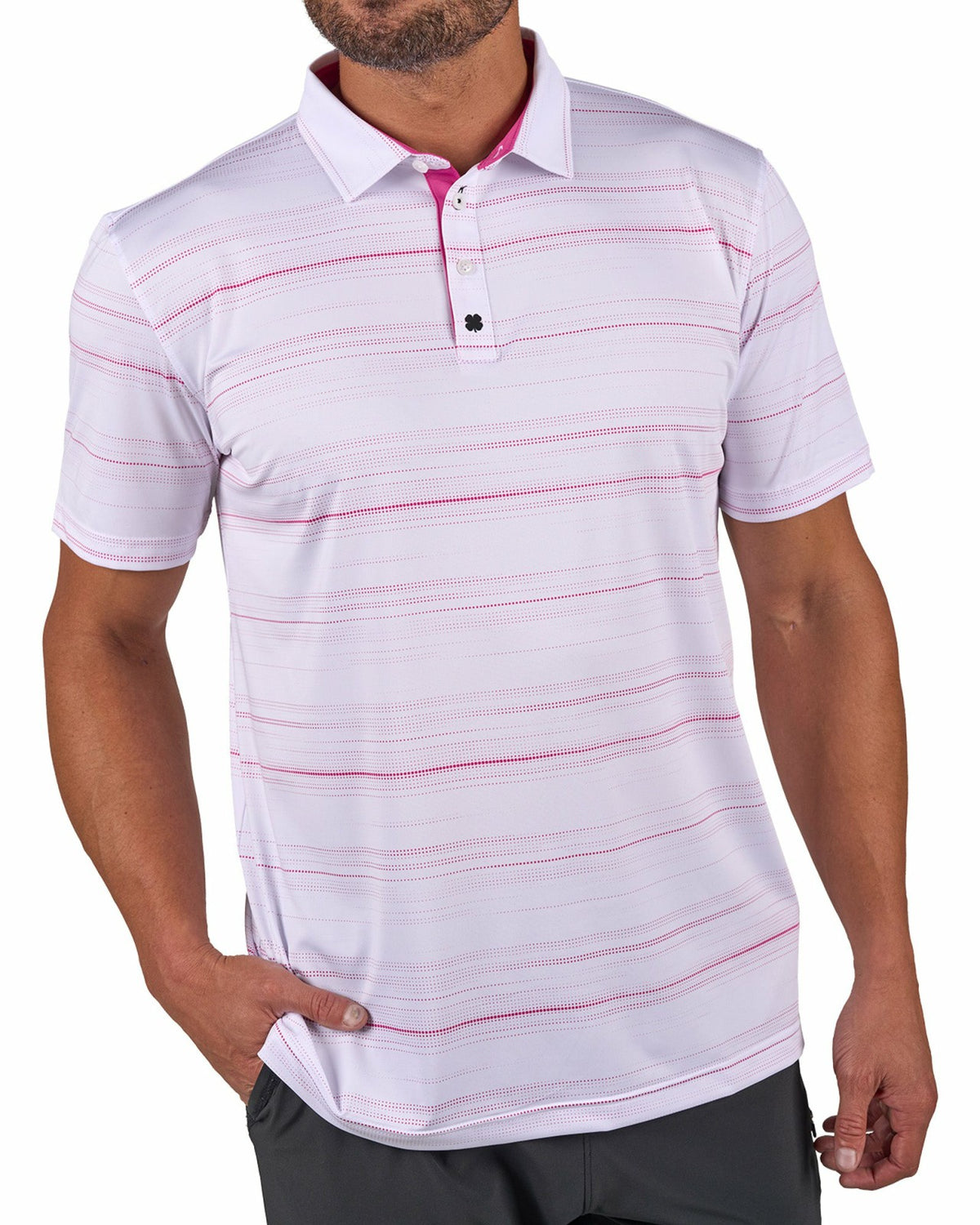 Men's White Versatile Pink Dotted Polo for Golf or Business