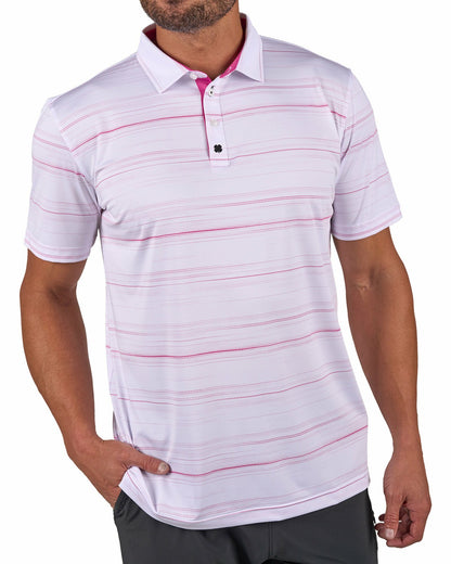 Men's White Versatile Pink Dotted Polo for Golf or Business