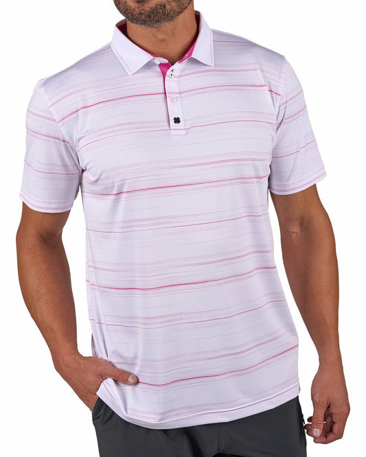 Men's White Versatile Pink Dotted Polo for Golf or Business