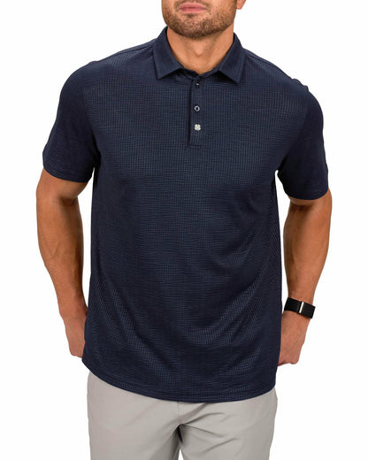 Men's Navy Blue Textured Interlock Golf or Business Polo