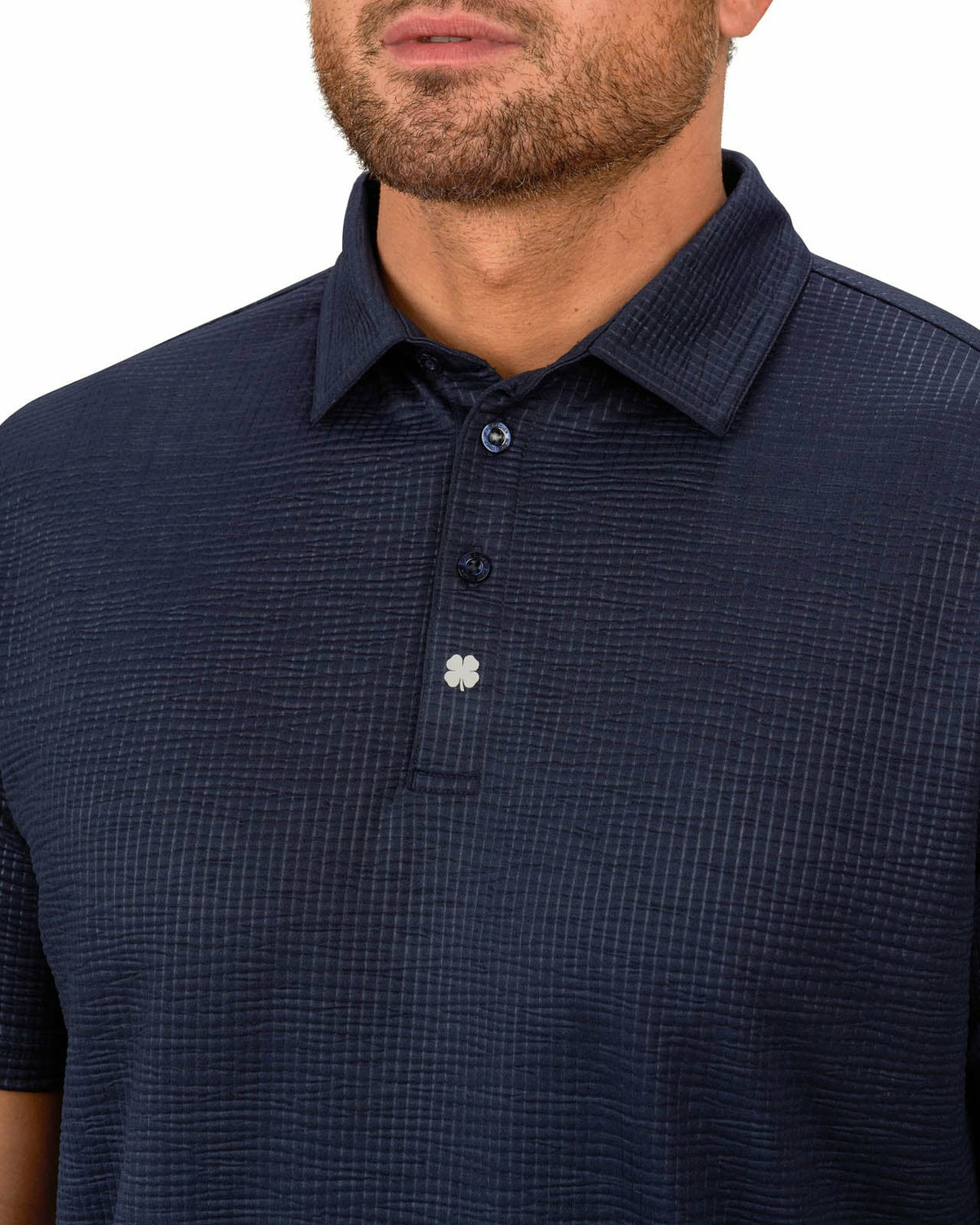 Men's Navy Blue Textured Interlock Golf or Business Polo