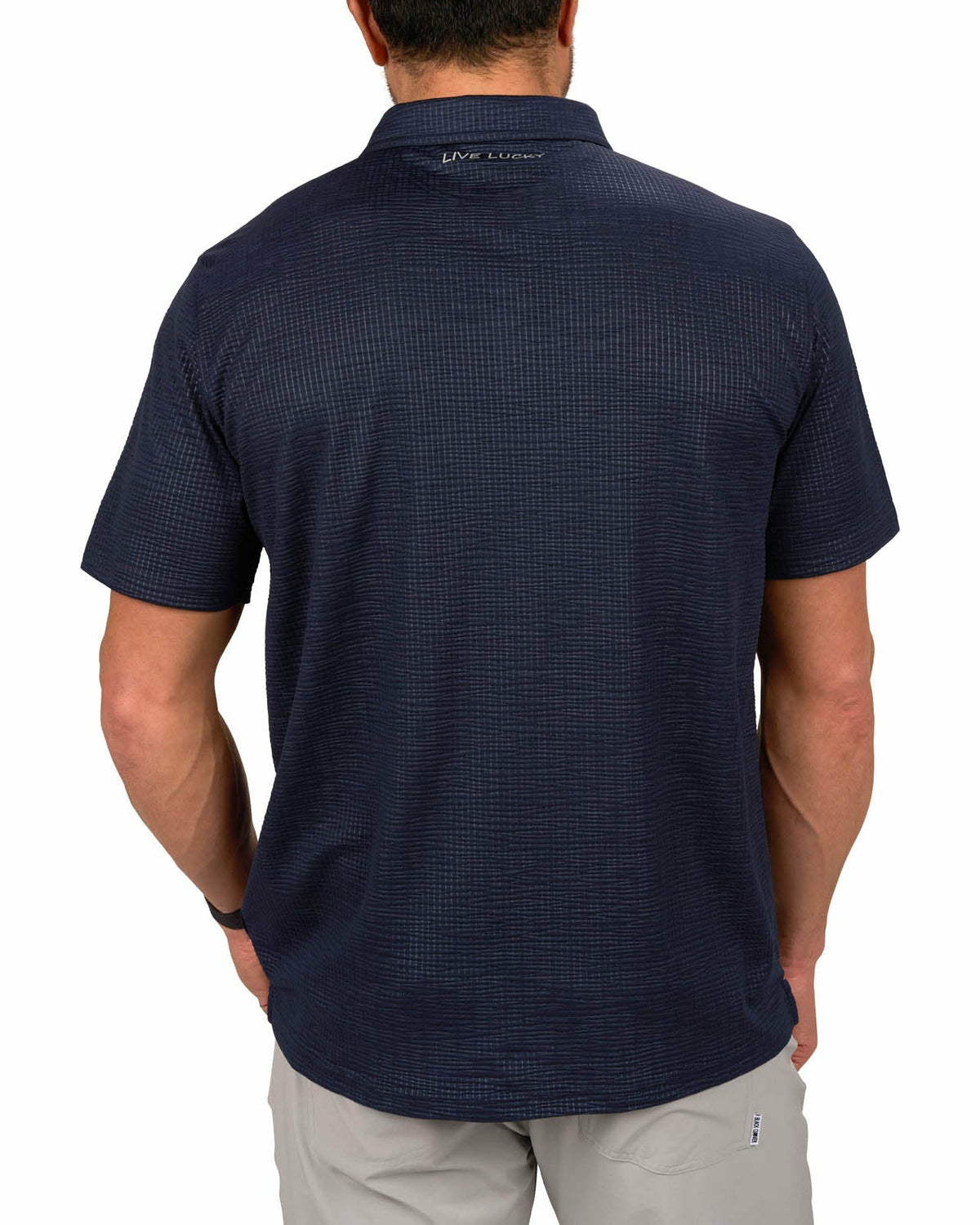 Men's Navy Blue Textured Interlock Golf or Business Polo