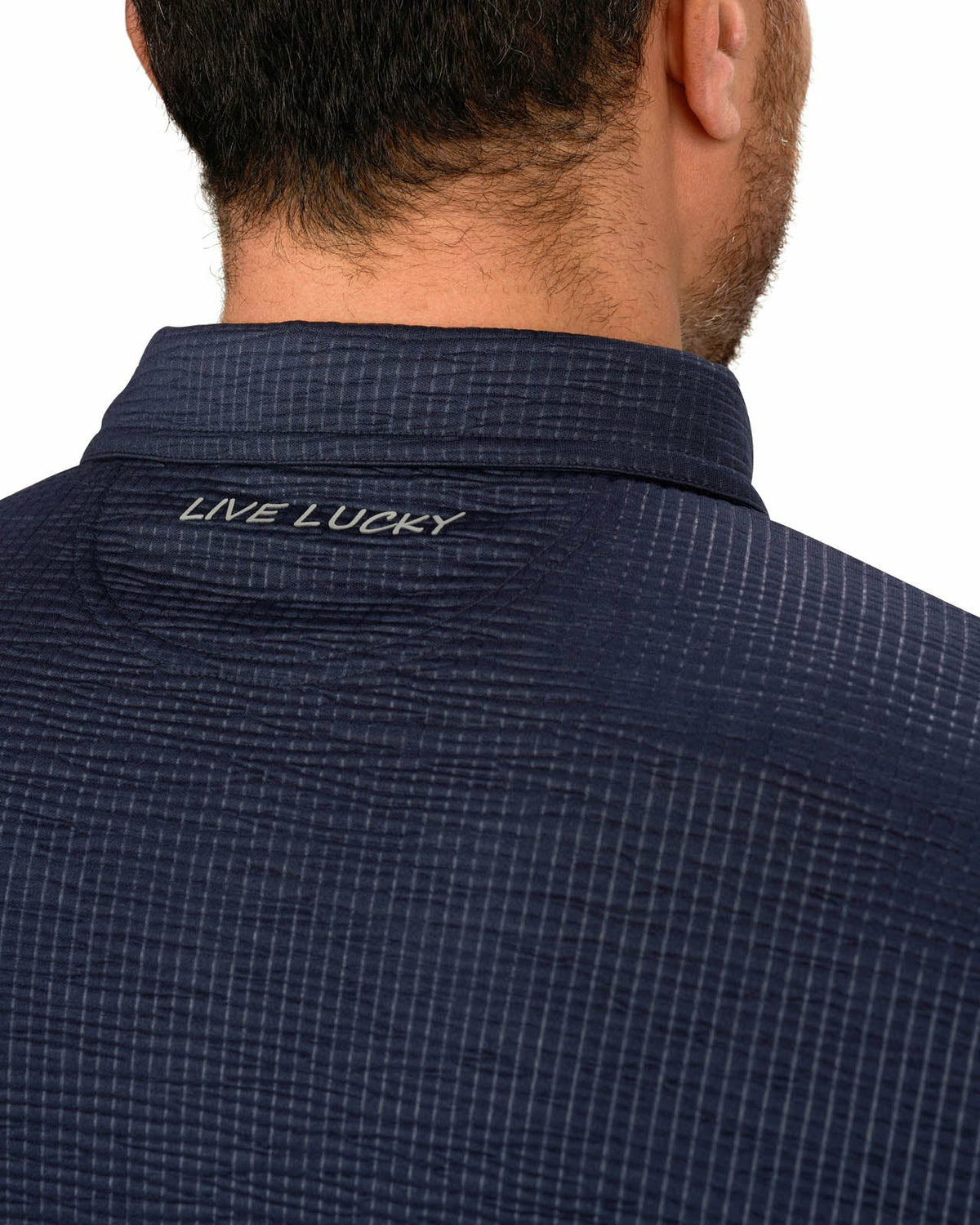 Men's Navy Blue Textured Interlock Golf or Business Polo
