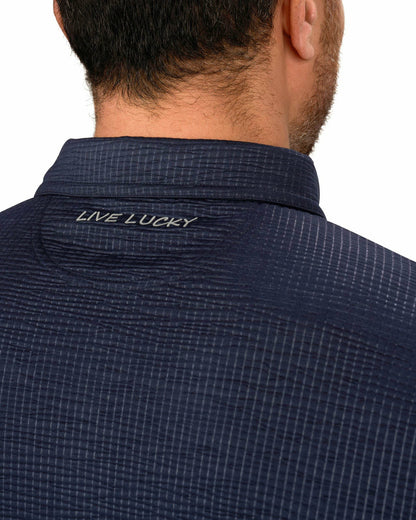 Men's Navy Blue Textured Interlock Golf or Business Polo