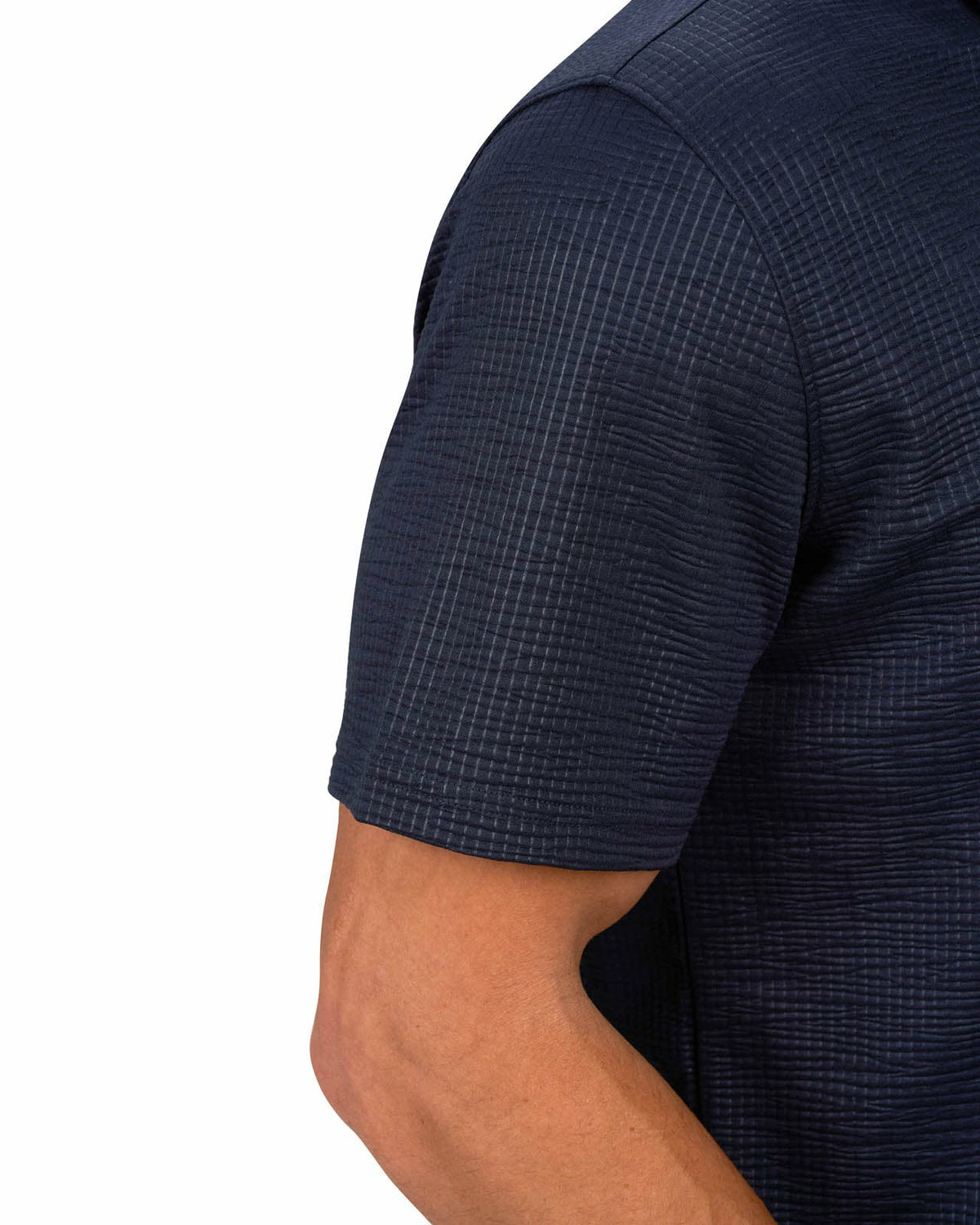 Men's Navy Blue Textured Interlock Golf or Business Polo