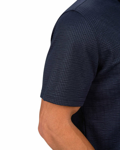Men's Navy Blue Textured Interlock Golf or Business Polo
