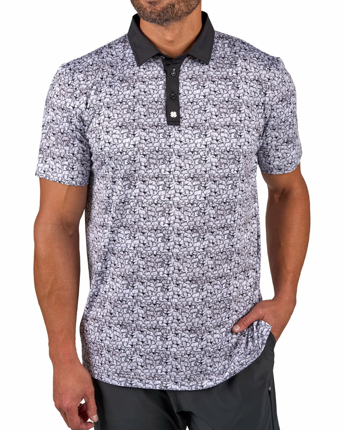 Black and White Longhorn Patterned Men's Golf Polo