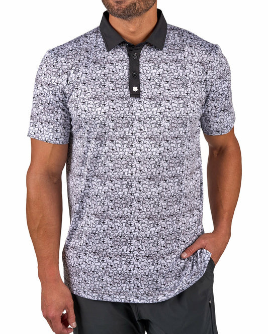 Black and White Longhorn Patterned Men's Golf Polo
