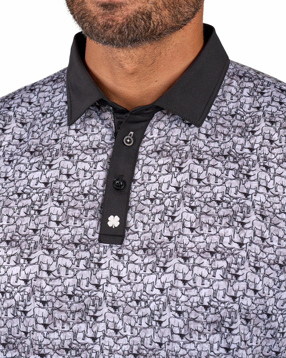 Black and White Longhorn Patterned Men's Golf Polo
