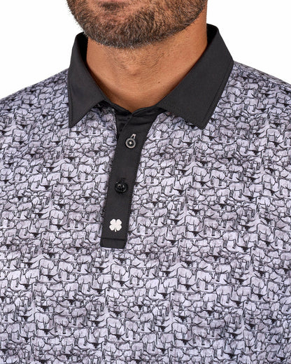 Black and White Longhorn Patterned Men's Golf Polo