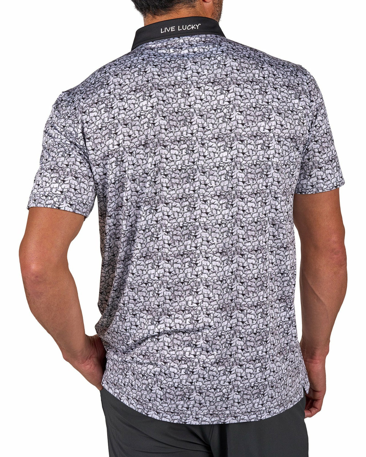 Black and White Longhorn Patterned Men's Golf Polo