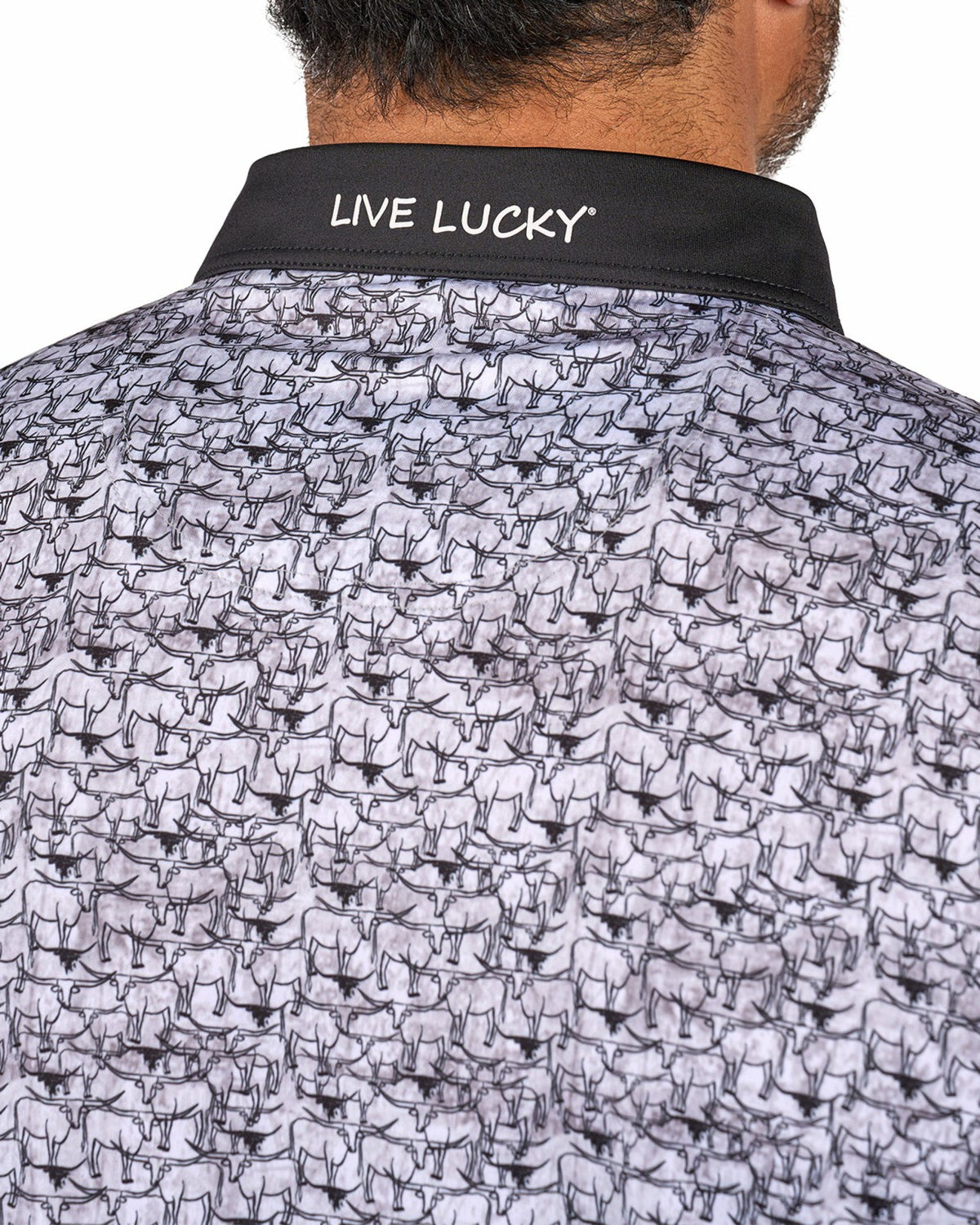 Black and White Longhorn Patterned Men's Golf Polo