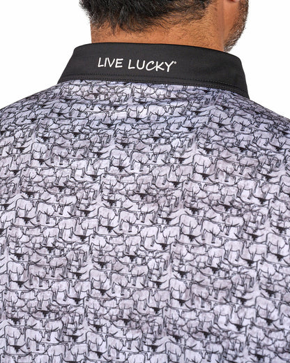 Black and White Longhorn Patterned Men's Golf Polo